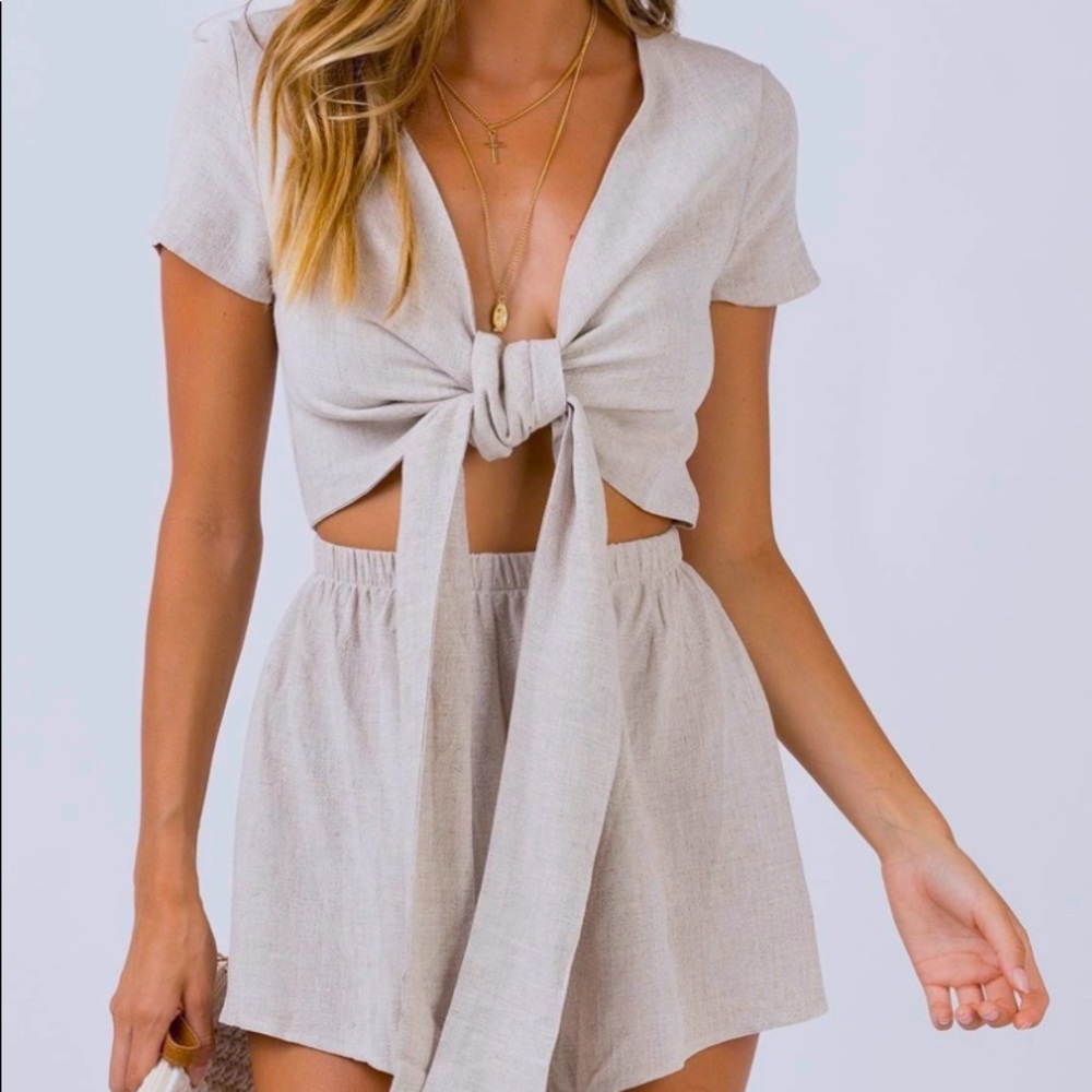 Ragnar Tie Front Romper Beige